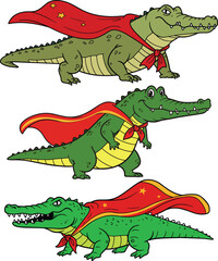 Fototapeta premium Illustration of crocodiles vector art, wearing a super hero cape