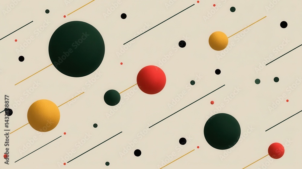 Poster abstract geometric design with circles and diagonal lines.