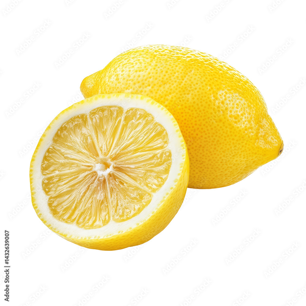 Poster freshly sliced lemon isolated on a plain transparent background ideal for culinary use or food prese