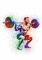 Watercolor Splash Barbell Squat Man Illustration