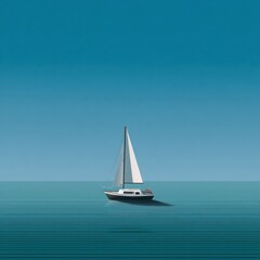 Fototapeta premium A serene sailboat floats peacefully on a vast expanse of water.