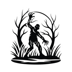 Obraz premium Zombie Silhouette, Monster Silhouette, Undead Creature, Halloween Theme, Dark Fantasy