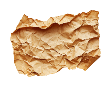 Crumpled brown paper texture display abstract isolated on transparent background