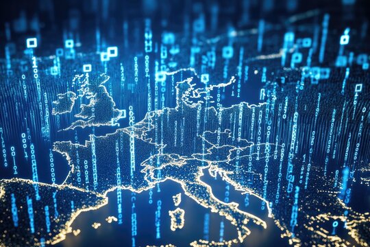 European map with digital code