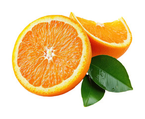 Fresh orange slices kitchen counter food bright lighting isolated on transparent background