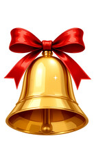 golden Christmas bell tied with a red ribbon