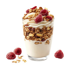 Creating delicious yogurt parfait with berries and granola kitchen food isolated on transparent background