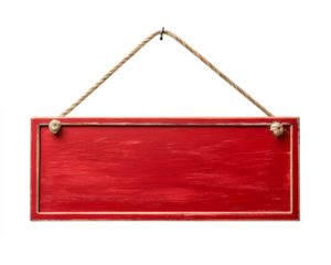 empty red hanging sign with string isolated on white background png