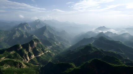 Majestic Mountain Range Landscape Aerial View with Winding Roads