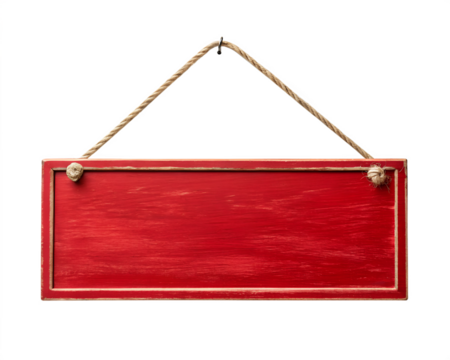 empty red hanging sign with string isolated on white background png