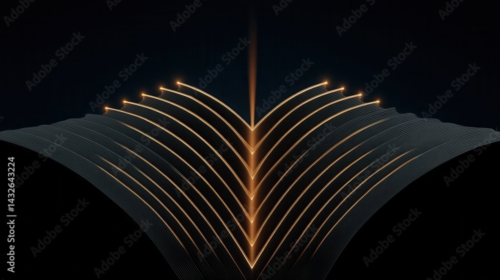Poster abstract symmetrical design with golden lines.