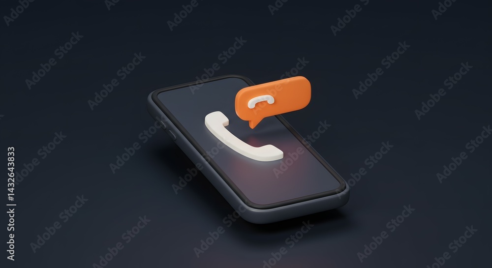 Poster missed call notification on smartphone 3d render of incoming call icon