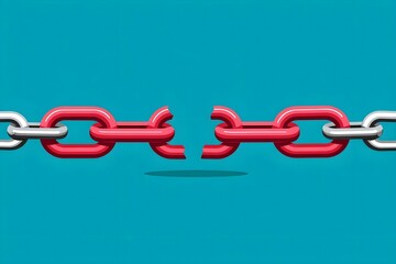 Obraz premium A chain is broken in half, with one half being red and the other silver