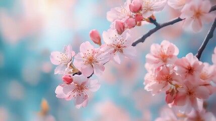 Obraz premium Delicate Pink Cherry Blossoms: A Serene Springtime Image