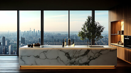 Modern minimalist office interior design with city view