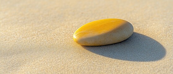 Obraz premium Serene Golden Pebble on Sandy Beach at Sunrise: A Moment of Tranquility