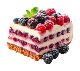 Delicious berry layered cake with cream kitchen food bright isolated on transparent background