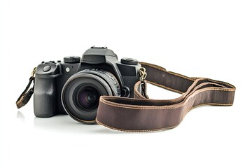 Camera with strap isolated on white background