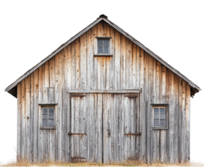 Rustic wooden barn exterior countryside architecture isolated front view isolated on transparent background