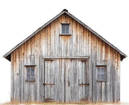 Rustic wooden barn exterior countryside architecture isolated front view isolated on transparent background