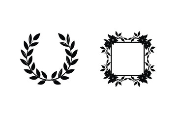 Obraz premium Elegant Black Silhouette Laurel Wreath And Floral Frame Vector Design