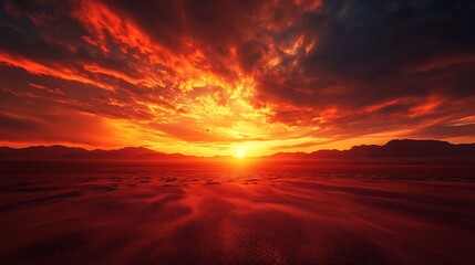 Fototapeta na wymiar Fiery Desert Sunset: Dramatic Landscape Painting