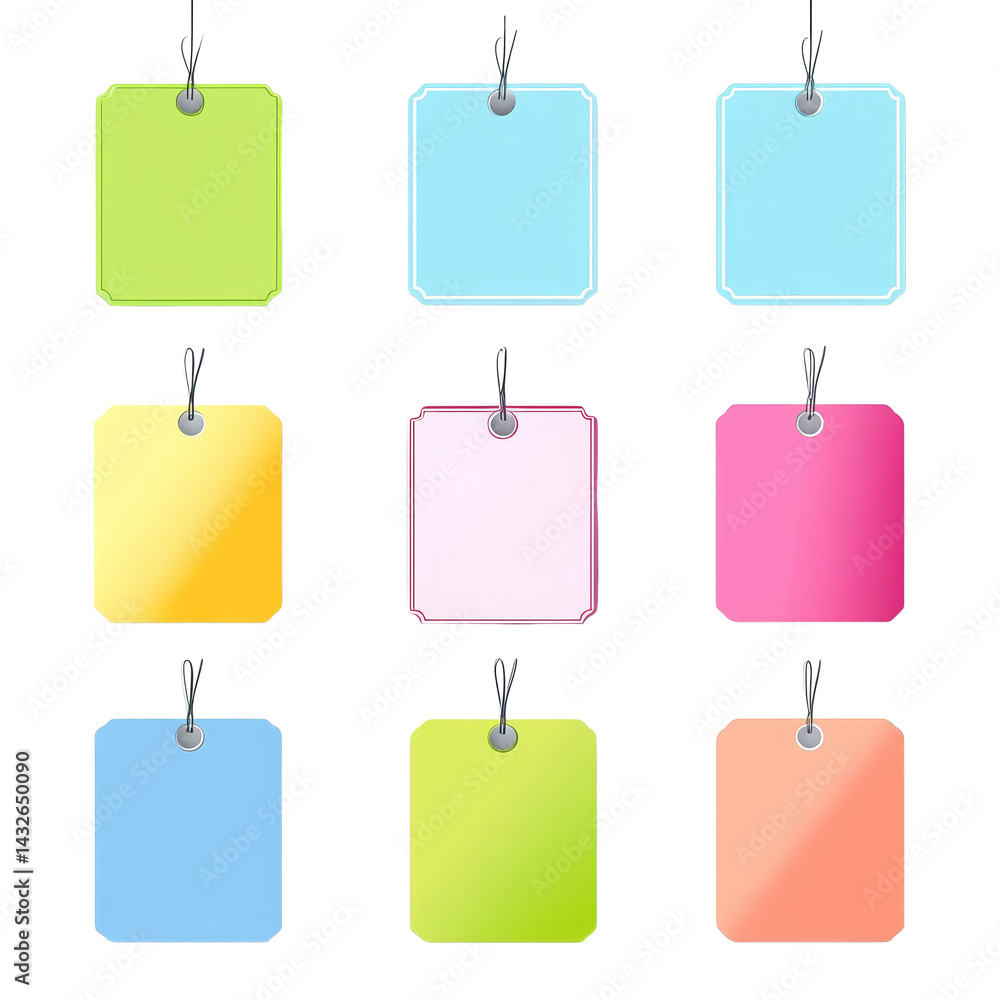 Aufkleber colorful stickers and labels arranged in a grid on a transparent background showcasing various shape