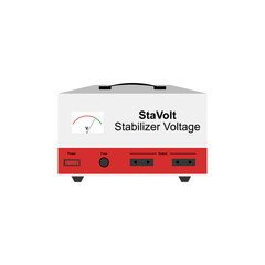 Voltage stabilizer device. Overcoming voltage increases or decreases so that the output remains stable. Device, home, electrical safety. Vector