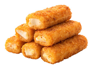 Stack of Crispy Breaded Mozzarella Cheese Sticks Isolated on transparent Background


