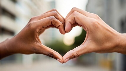 Interracial hands forming a heart symbol depicting love unity and togetherness
