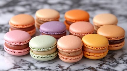Obraz premium Pastel macarons delicate treats sweet food photography