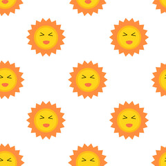 Seamless Pattern. Smiling Funny Face Sun. Vector flat illustration.