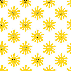 Seamless Pattern. Smiling Cute Dog Face Sun. Vector flat illustration.