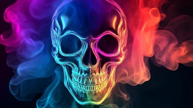 Colorful skull surrounded by vibrant smoke
