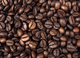 Roasted coffee beans texture used as a background