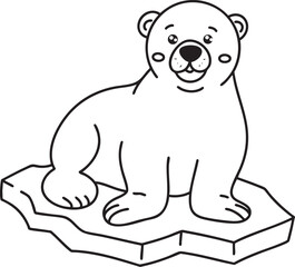 Simple illustration of a polar bear on ice cartoon outline