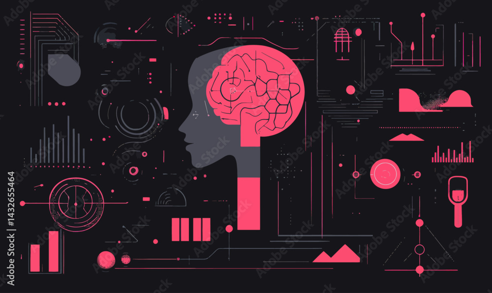 Aufkleber minimalist vector illustration of ai technology concepts in abstract design