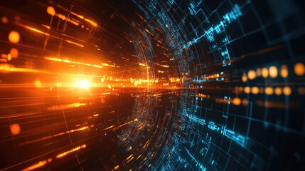Fototapeta premium Abstract Digital Tunnel: Futuristic Technology and Data Stream Visualization