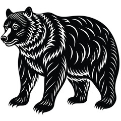 Stylized Black Bear Walking, Wild Animal Silhouette, Wildlife Illustration, Isolated Art
