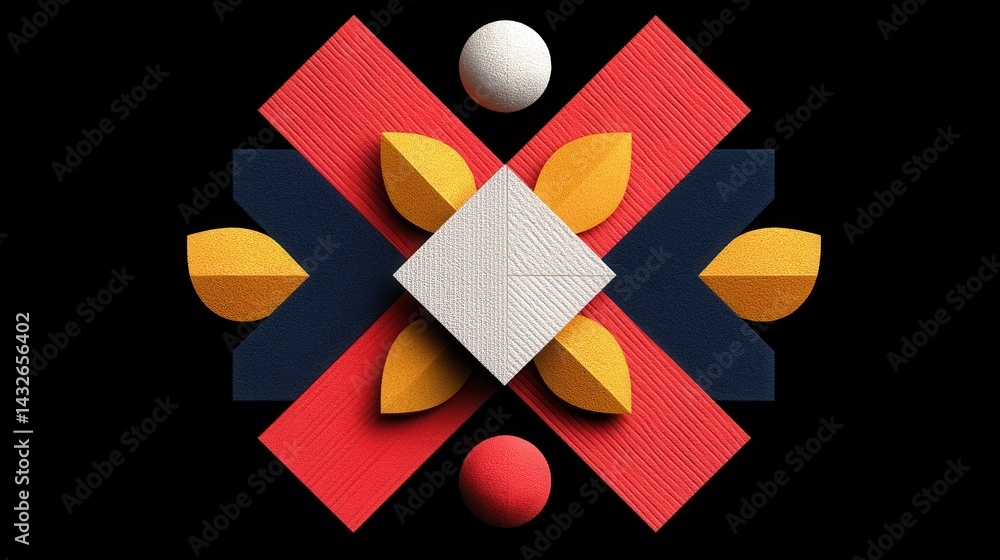 Poster abstract geometric design with overlapping shapes and colors.