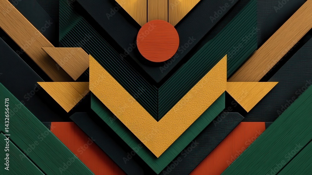 Poster geometric pattern design with layered shapes and vibrant colors.