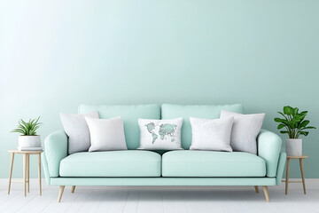 Serene teal sofa living room interior design