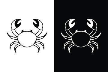 Minimal Crab Icon. Flat Line Art Vector with Claws and Legs