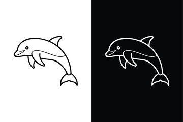 Jumping Dolphin Line Art. Vector Icon for Web, App & UI Projects