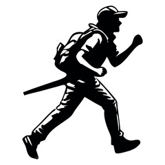 Obraz premium A silhouette vector of a person running or hiking with a backpack.