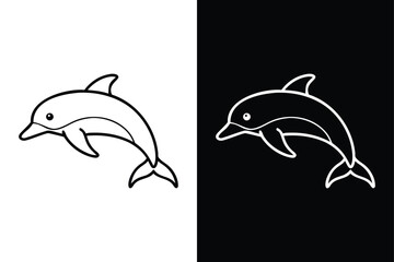 Black and White Dolphin Vector. Simple Jumping Dolphin Icon