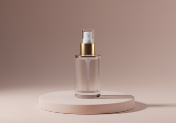 Clear Spray Bottle on Round Pedestal Display