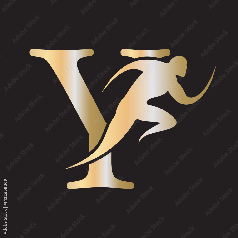 Poster initial running logo combine with letter y vector template