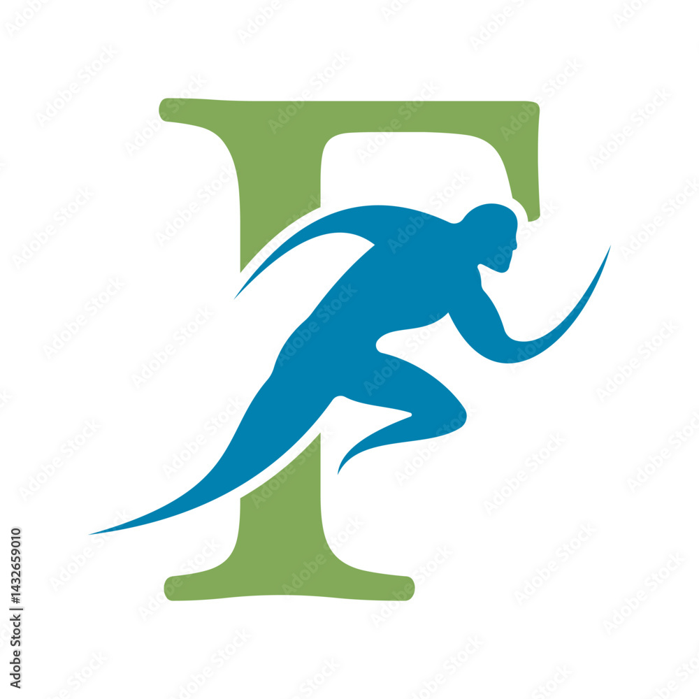 Poster initial running logo combine with letter f vector template