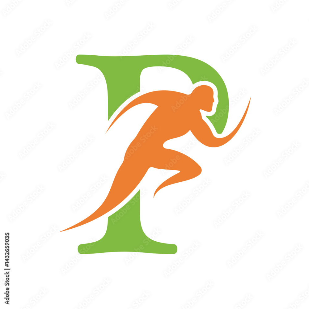 Poster initial running logo combine with letter p vector template